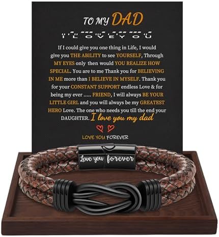 Btysun Gifts for Men, Gifts for Boyfriend Leather Bracelets for Men Stocking Stuffers for Him 2026 I Love You Gift Infinity Cuff Bracelets Birthday Christmas Jewelry for Son Grandson Dad Husband by BTYSUN