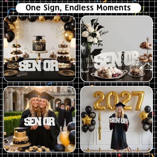 Senior 2027 Table Centerpiece Sign - Class of 2027 Graduation Table Decor - 15" Large Wooden Letter Sign for Party Decor, Photoshoot Props, High School & College Graduation Supplies (Black) - Image 4