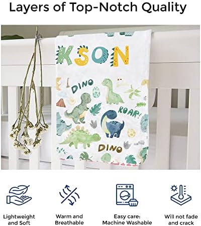 MDPrints Custom Baby Blankets for Boys, Customized Baby Boy Gifts with Name, Personalized Baby Blankets, Soft Plush Fleece (Dinosaur 235) - Image 3