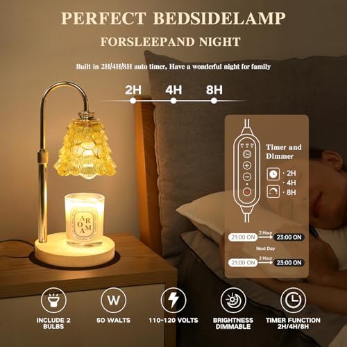 GEEZO Fragrance Candle Warmer Lamp，Electric Candle Warmer with Timer & Dimmer，Mom Christmas Birthday Gifts for Women, House Warming Gifts New Home Bedroom Decor - Image 4