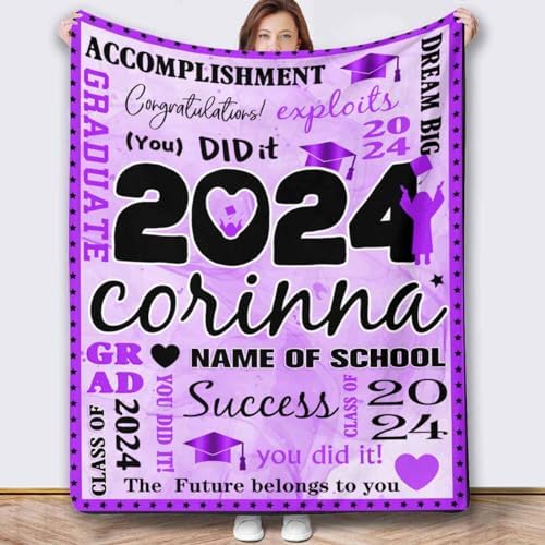 Personalized Picture Blanket for Class of 2024 Graduates Soft College Graduation Gifts for Women, Custom Picture Blankets Congratulations Graduation Gifts 32x48inch - Image 2