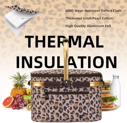 Picnic Basket, 22L Insulated Cooler Foldable, Thick, Leopard Print - Image 4