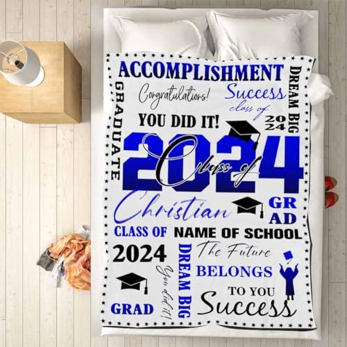 High School Graduation Gift Blanket with Pictures Customized Custom Blanket Memorial Gift with Photo Text Lightweight Graduation Gift Set 2024 Graduation Blanket 80x70inch - Image 5