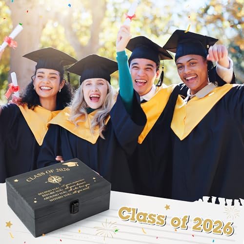 R HORSE Graduation Keepsake Wood Box, Wooden Engraving Memory Box for High School Graduates, Engraved Class of 2026 Graduation Gift for Him Her Memory Storage & Party Favor - Image 5