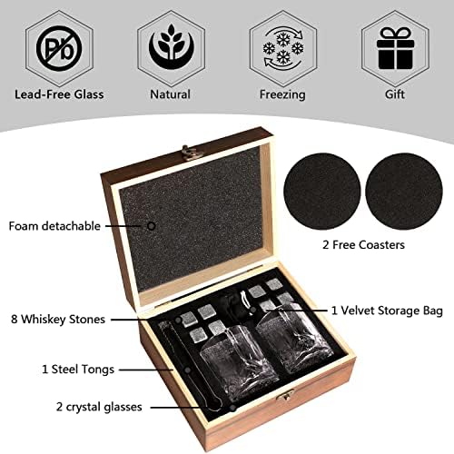 Xgunion Whiskey Stones Gift Set 2 Glasses 8 Granite Rocks with Tongs - Image 2