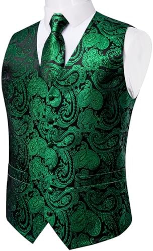 DiBanGu Mens Vest and Tie Set Formal Paisley Waistcoat and Necktie Pocket Square Cufflinks Silk Suit Vest for Tuxedo Wedding - Image 2