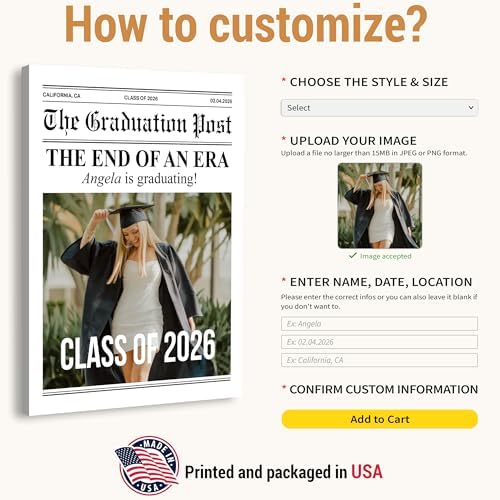 Personalized Graduation Newspaper with Photo Poster - Custom Any Year Class Frame Wall Art, Unique Graduation Gift for Him/Her, Friend, Family, Senior Night, High School or College Keepsake - Image 2