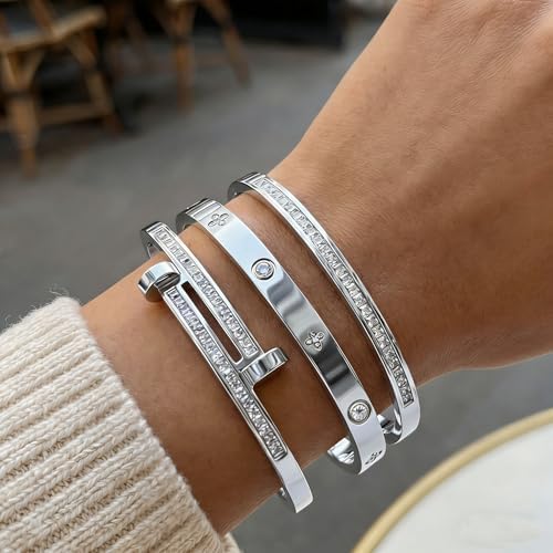 Camhanno Gold Bangle Bracelets for Women, 18K Gold Plated Stainless Steel Stackable Bangles, Non-Tarnish Trendy Jewelry, Ideal Gift for Birthday Anniversary - Image 2