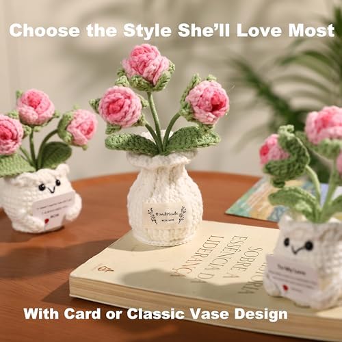Crochet Rose Gift for Her – Handmade Pink Rose Flower Pot “to My Love”, Romantic Gift for Girlfriend, Wife, Anniversary Birthday Gift Romantic Valentines I Love You for Wife Husband Couples - Image 4