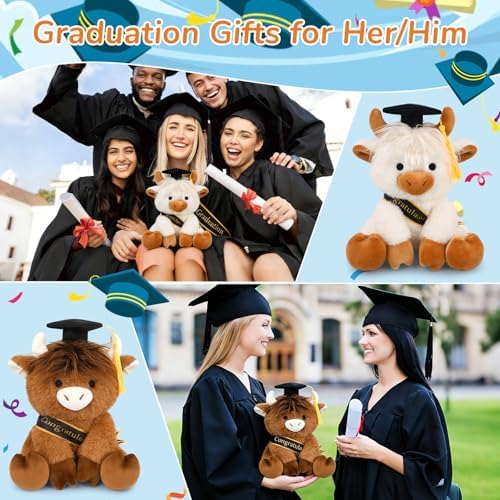 2026 Graduation Plush Toy- White Highland Cow with Gift Box Stuffed Animal - Image 6