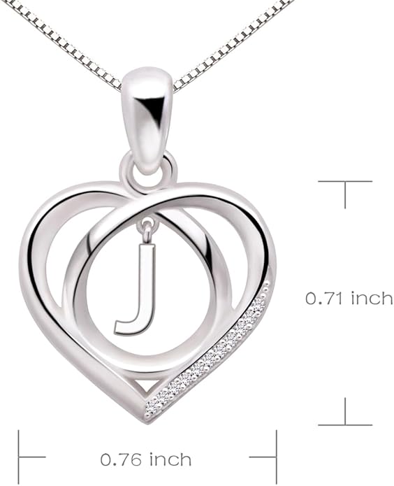 ALOV Jewelry Sterling Silver Initial Letter Alphabet Love Heart Cubic Zirconia Pendant Necklace