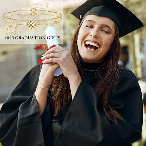 Hidepoo Graduation Gifts for Her, 14K-Gold-Plated Initial Compass Bracelet - Image 5