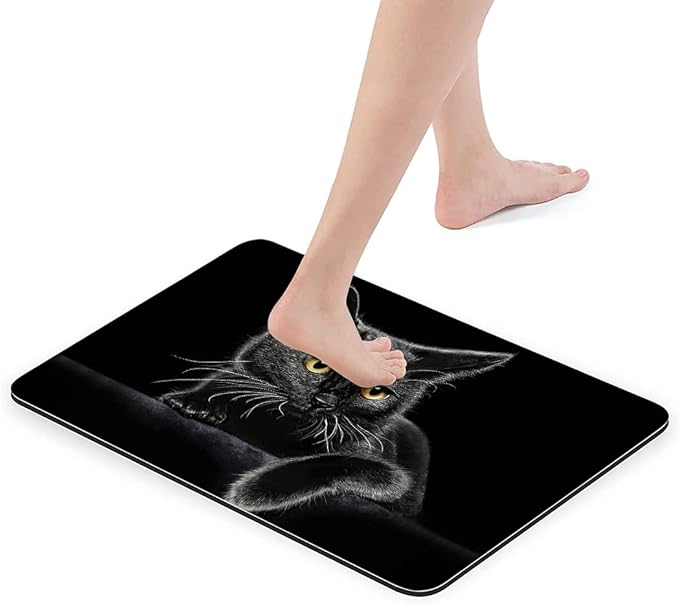 Cute Black Cat Bathroom Mat, Non-Slip Super Absorption Bath Carpet with Rubber Backing, Fit Under Bathroom Doormat Floor Rugs for Shower Buthtub Sink, 17"x24"
