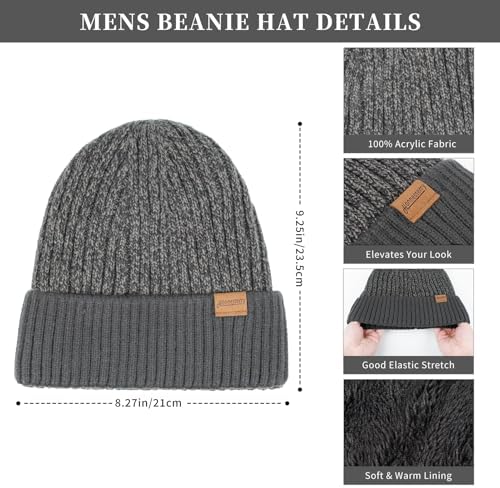 Winter Beanie Hats Long Neck Scarf for Men and Touchscreen Gloves 3PCS Set - Image 2