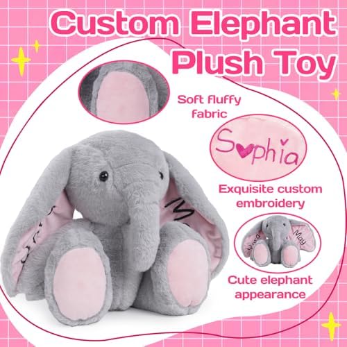 Personalized Plush Elephant with Embroidered Name, Custom Elephant Stuffed Animal, Personalized Baby Girl Toys, 1-14 Year Old Girls Easter Birthday Gifts for Baby Boys Girls Toddlers Newborn - Image 4