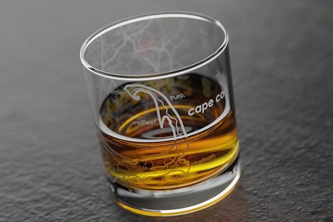 Well Told Engraved Cape Cod Massachusetts Map Rocks Glass, Old Fashioned Whiskey Glass (11 oz, Clear) Etched Whiskey Glass, Gifts For Whiskey Lovers