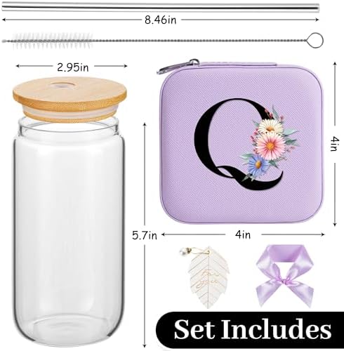 AYGXU Purple Glass Cup with Bamboo Lid and Straw - Teacher Appreciation Gift for Women - End of Year Gift - Aesthetic Travel Cup - Image 2