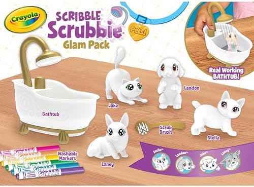 Crayola Scribble Scrubbies Glam Pack (4 Pets), Washable Pet Care Toy & Coloring Animal Craft Kit, Gift for Kids, Playset for Girls & Boys, Ages 3+ - Image 3