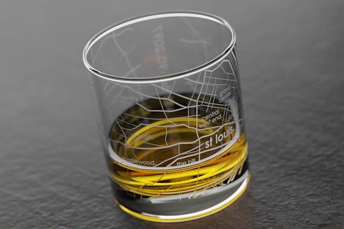 Well Told Engraved St. Louis Missouri Map Rocks Glass, Old Fashioned Whiskey Glass (11 oz, Clear) Etched Whiskey Glass, Gifts For Whiskey Lovers
