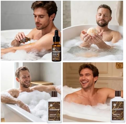 Gifts for Men, Sandalwood 32 Pcs Bath & Body Gifts Basket Set for Men - Image 6