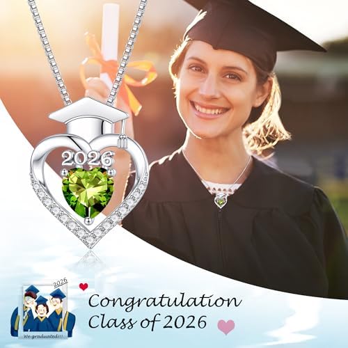 Turandoss Graduation Necklace for Women Her 2026-14K White Gold Plated Dainty Pendant Created Birthstone Necklaces for Women Her Mom Daughter, Small Simple Jewelry Gifts - Image 2
