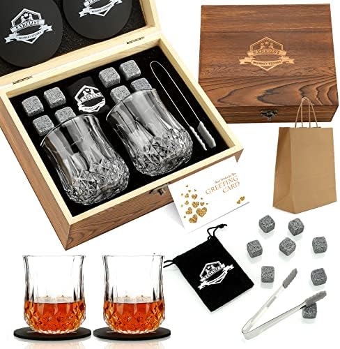 Whiskey Stones Glass Gifts Set - Bourbon Scotch Whiskey Glasses Set of 2 by Exreizst