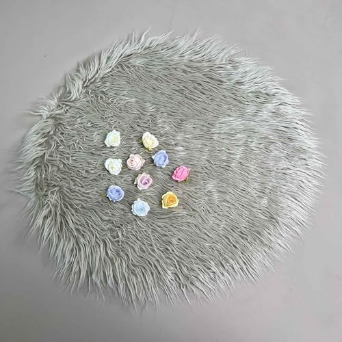 Newborn Photo Props Faux Fur Round 23.6 inch Soft Baby Boy Girl Photo Blanket Studio Photo Mat (Smokey Grey) - Image 4