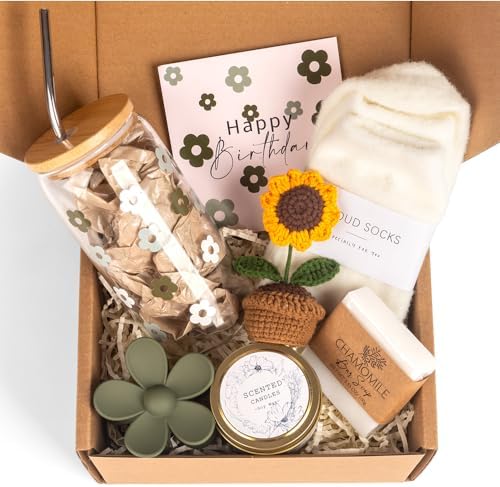 Birthday Gifts for Women, Self Care Gifts Baskets for Women, Care Package for Teen Girls, Her, Mom, Sister, Best Friend, Wife, Girlfriend, Coworker, Sending Sunshine Sunflower Gift Baskets by AUOVKOCA