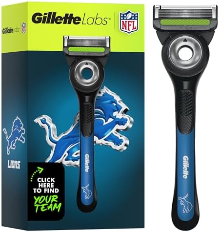 Gillette Labs Special NFL Lions Edition Shaving Razor for Men - 1 Handle, 4 Razor Blade Refills & Magnetic Stand, GilletteLabs with Exfoliating Bar by Gillette