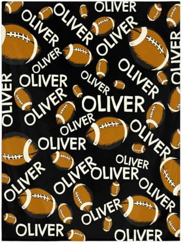 Personalized Baby Blankets for Girls Boys, Custom Baby Blanket with Name Swaddle Toddler Fleece Blanket Personalized Gift Football Pattern Text by RIRIX