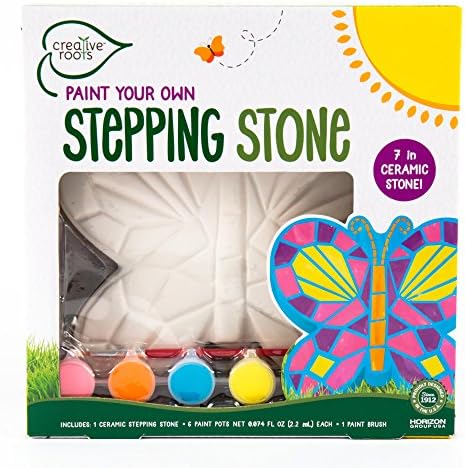 Creative Roots Mosaic Butterfly Stepping Stone Kit, Includes 7-Inch Ceramic Stepping Stone & 6 Vibrant Paints, Paint Your Own Stepping Stone, DIY Stepping Stone for Kids Ages 8+ White by CreativeRoots