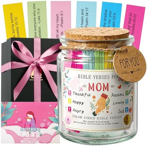 Bible Verse Jar for Mom, Bible Verses in A Jar for Emotional Support and Inspiration,Birthday & Mothers Day Gift for Mom,Christian Gift for Women, Prayer Cards With a Ribbon & Greeting Card by Unknown