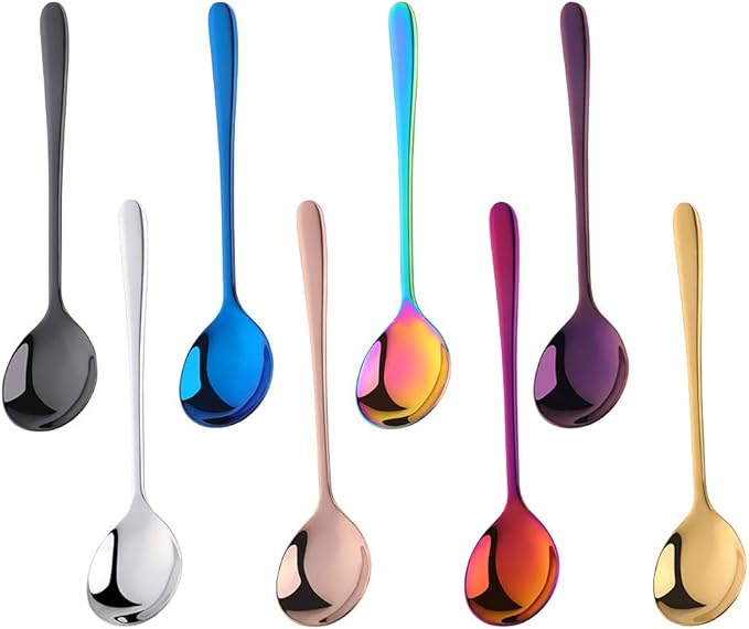 Buyer Star Teaspoons 5.5-Inch Mini Coffee Spoons Stainless Steel Sugar Demitasse Espresso Spoons (8 color-round spoons)
