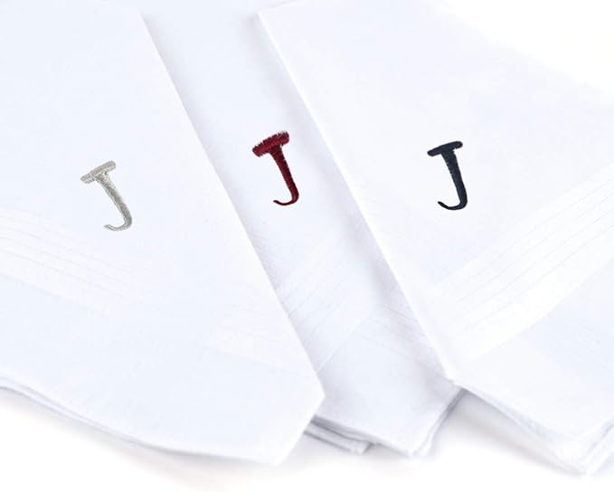 Initial Handkerchief for Men, Monogrammed Boxed 3 Piece Set,100% Cotton