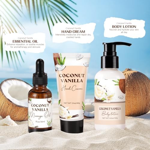 Spa Gift Baskets for Women, Vanilla Coconut Bath and Body Gifts Set for Women, Home Spa Self Care Gift, Relaxing Bath Set for Mom Wife Sister Friends Sister Girlfriend, Mother’s Day Thank You Gifts - Image 5