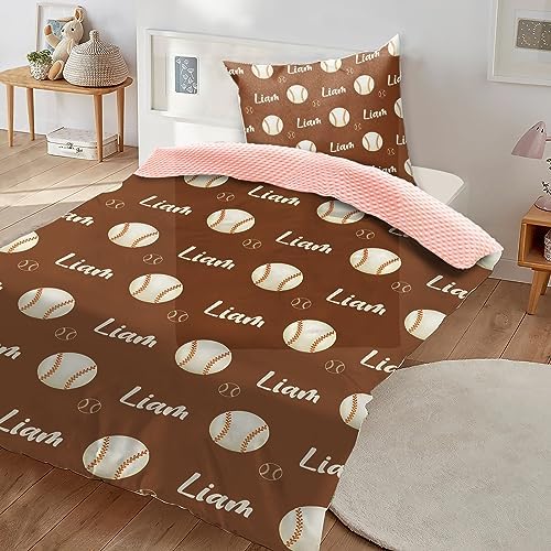 Custom Baseball Blanket - Personalized Name with Baseball Patterns - Soft Plush Flannel Blanket with Double Layer Dotted Backing for Baby Toddler Kids Teen Boys Girls Gifts Brown - Image 3