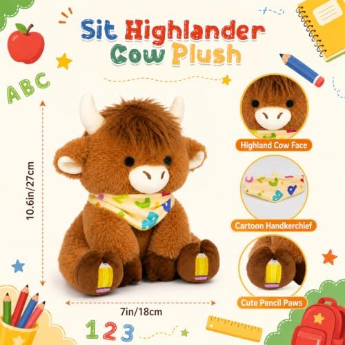 Classroom Highland Cow Plush-Back to School Gift “ABC” Handkerchief Decor - Image 2