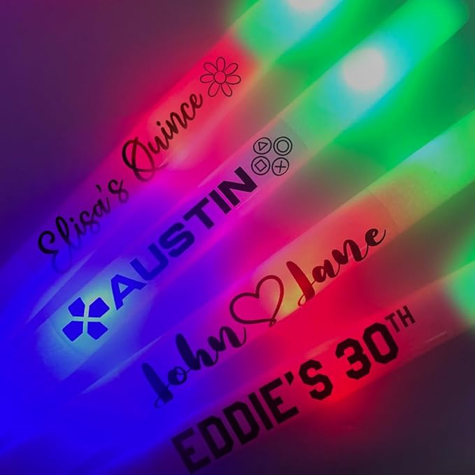 Pack of 100, Custom LED Party Foam Light Sticks for Wedding, Birthdays, Guests, Party, DJ, Concerts, Festivals, Events, Promotions 3 Color Lighting Modes Batteries 16"