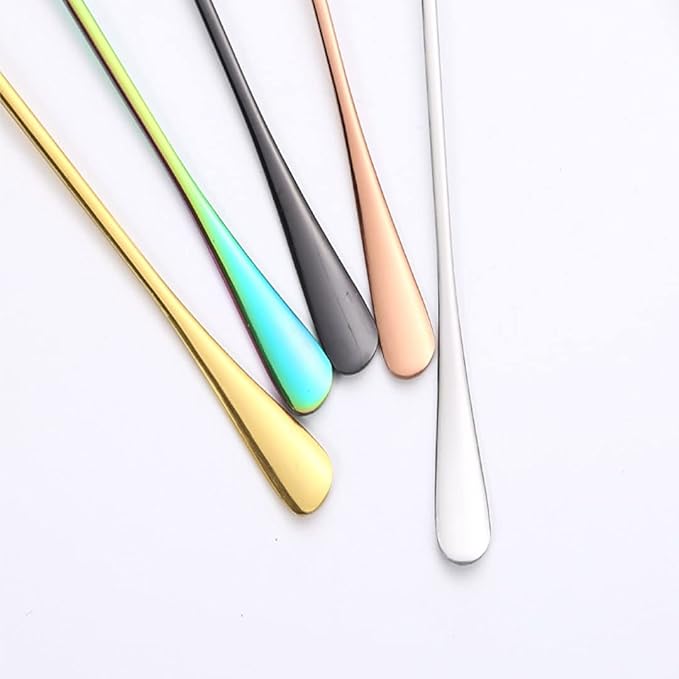 Rose Gold Stainless Steel Serving Spoons - Mirror Finish Set of 5 for Soup, Rice, Tea, Milk, Coffee & Dessert