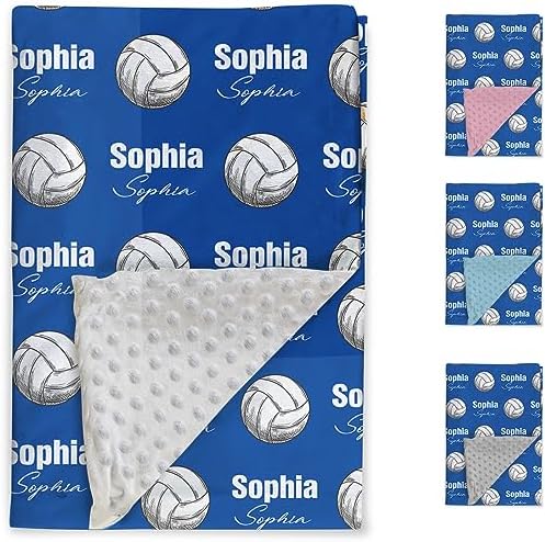 Custom Volleyball Blanket - Personalized Name with Volleyball Patterns - Soft Plush Flannel Blanket with Double Layer Dotted Backing for Baby Toddler Kids Teen Boys Girls Gifts Blue - Image 2