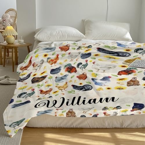 Chickens Personalized Name Blanket Gift for Boy Girl, Chickens Watercolor Custom Name Throw Blanket for Hen Chicken and Rooster Lovers Soft Lightweight 40"x50" for Kid for Sofa,Bed and Living Room - Image 7