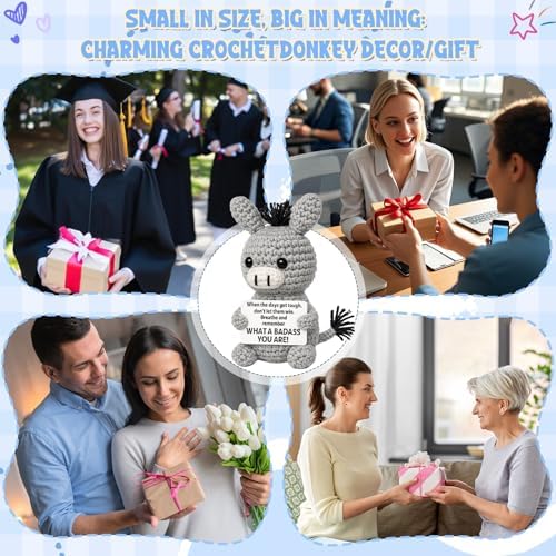 Funny Graduation Positive Badass Donkey Crochet Animals, Motivational Gift for Women Men Coworkers, Best Friends - Uplifting Support Small Fathers Day Holiday Basket Stuffer for Grandkids - Image 6