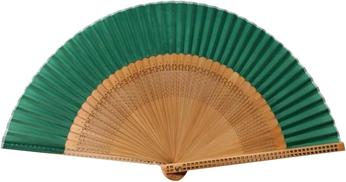 Hand Fan for Vintage Japanese Bamboo Silk Elegant for Dance Music Festival Wedding Church Decoration Party (Army Green,Medium)