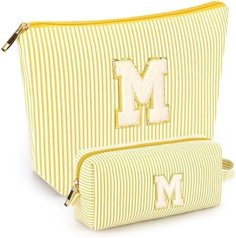 mibasies 2 PCS Initial Makeup Bags: Mothers Day Gifts for Women - Best Friend Birthday Gifts Graduation Gifts Wedding Bridesmaid Girlfriend Wife Daughter Sister Girl Gifts - Yellow M by mibasies