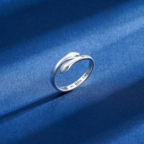 Yesteel S925 Sterling Silver Hug Ring for Women Teen Girls, Adjustable Ring Jewelry Mothers Day Birthday Gifts for Daughters Mom Sister Wife Friends Grandma - Image 5