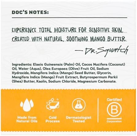 Dr. Squatch NEW Total Moisture Men's Bar Soap - 3-Pack Mango Butter - No Added Fragrance - Soothing Next-Level Nourishment - Formulated for Sensitive Skin - Non-Exfoliating - Image 6