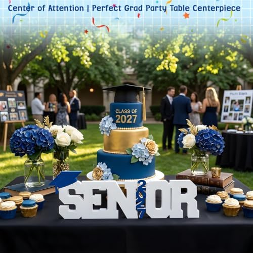 Senior 2027 Table Centerpiece Sign - Class of 2027 Graduation Table Decor - 15" Large Wooden Letter Sign for Party Decor, Photoshoot Props, High School & College Graduation Supplies (Blue) - Image 3