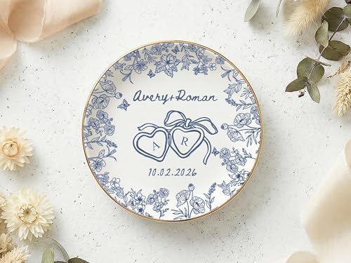 LOVELYPOD Personalized Floral Engagement Trinket Tray, Custom Couple Name Jewelry Dish, Personalized Wedding Gift for Couple, Bridal Shower Gifts, Sentimental Gift for Bride, 01 - Image 5