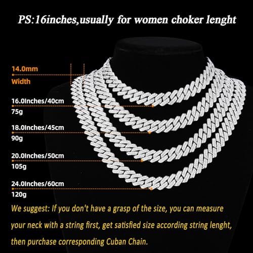 Mens Cuban Link Chain Miami Cuban Necklace 18K Gold Silver Chain For Men Women 14mm Iced Out Hip Hop Jewelry - Image 2