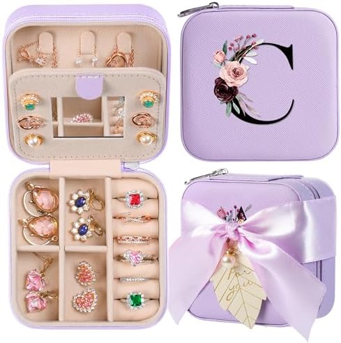 AYGXU Travel Jewelry Box for Women and Girls - Small Case With Initial A-Z - Teacher Gifts by AYGXU